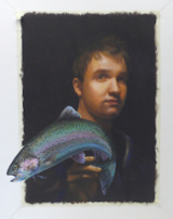 Die Entstehung eines Trompe l'oeil Portraits - Der gemalte zentrale Bildbereich mit noch abgedeckter Bildfl�che f�r den zu malenden Trompe l'oeil Rahmen